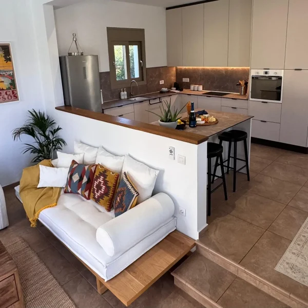 Image depicting a high angle shot of the kitchen from the lounge area